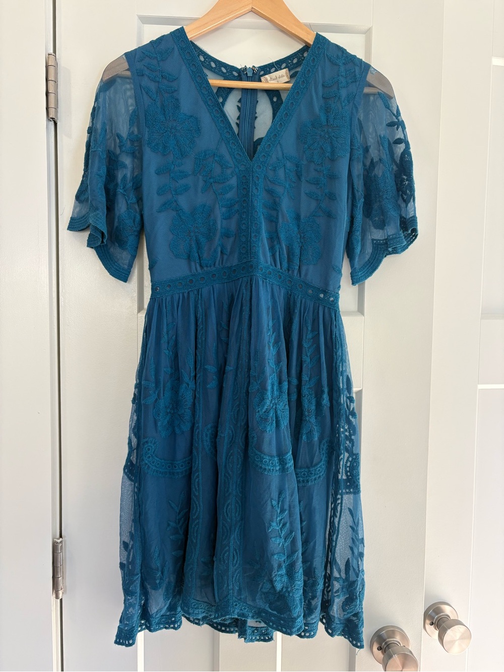 Altar'd State Teal Embroidered V-Neck Mini Dress